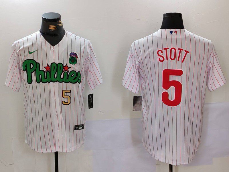 Men Philadelphia Phillies #5 Stott White stripe Second generation Joint Name 2024 Nike MLB Jersey style 2->philadelphia phillies->MLB Jersey